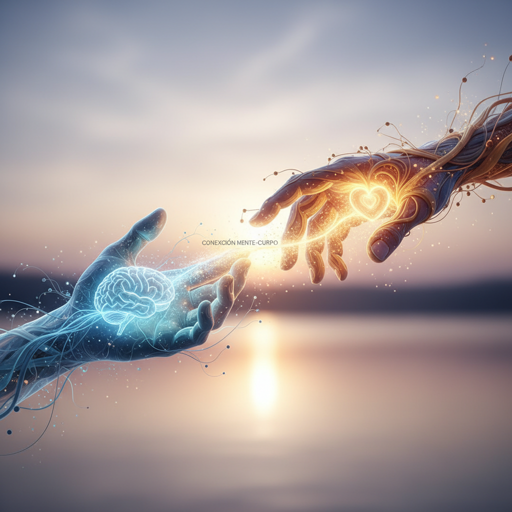 Abstract image of two hands reaching out to connect, illustrating the mind-body relationship.